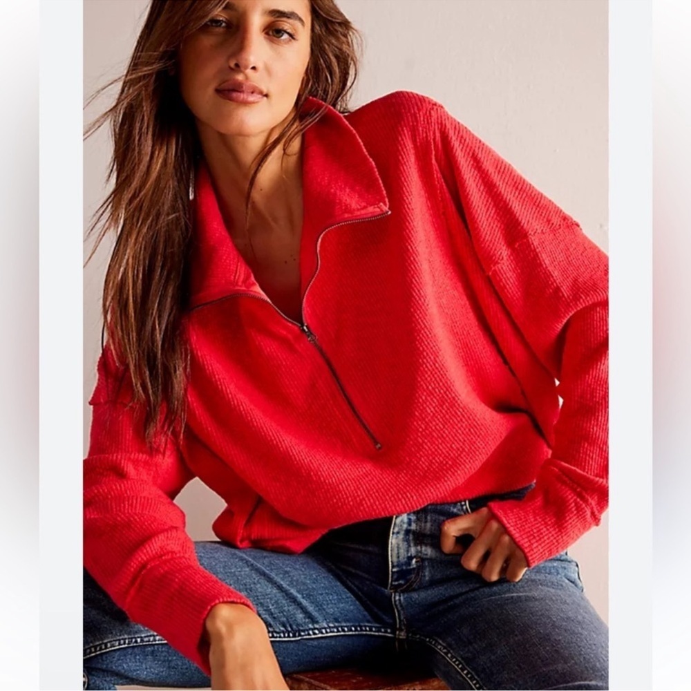 Free People Red Zip-Up Tunic